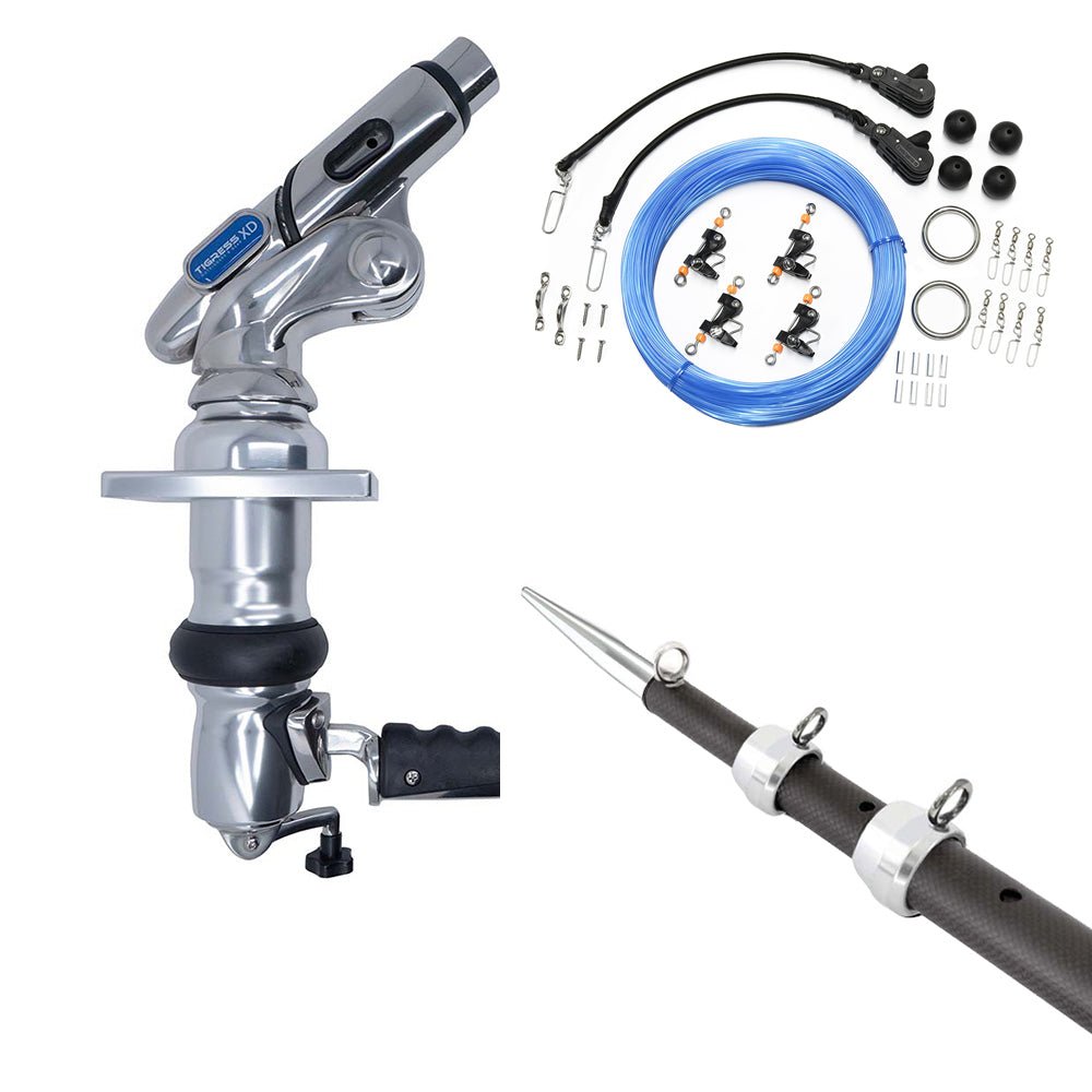 107538-tigress-xd-crank-top-mount-system-0.jpg Tigress XD Crank Top Mount System - 18' - Carbon Fiber XD Black/Silver Outriggers Pro Series Double Rigging Kit - Image 1