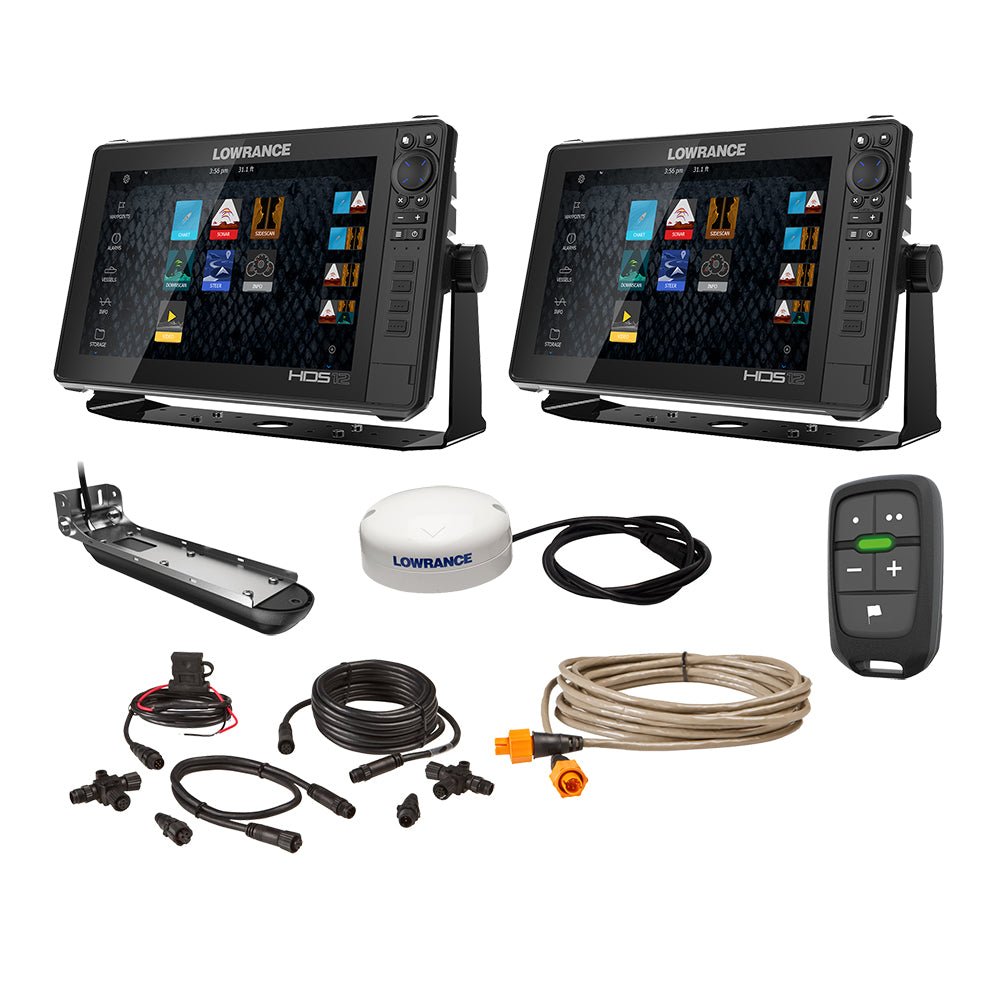 lowrance-hds-live-bundle-1_3ceedb83-abfb-4082-bc8d-5d2adda8ba6c.jpg Lowrance HDS Live Bundle - 2 -12" Displays, AI 3-In-1 T/M Transducer, Point 1 GPS, LR-1 Remote & Cabling - Image 1