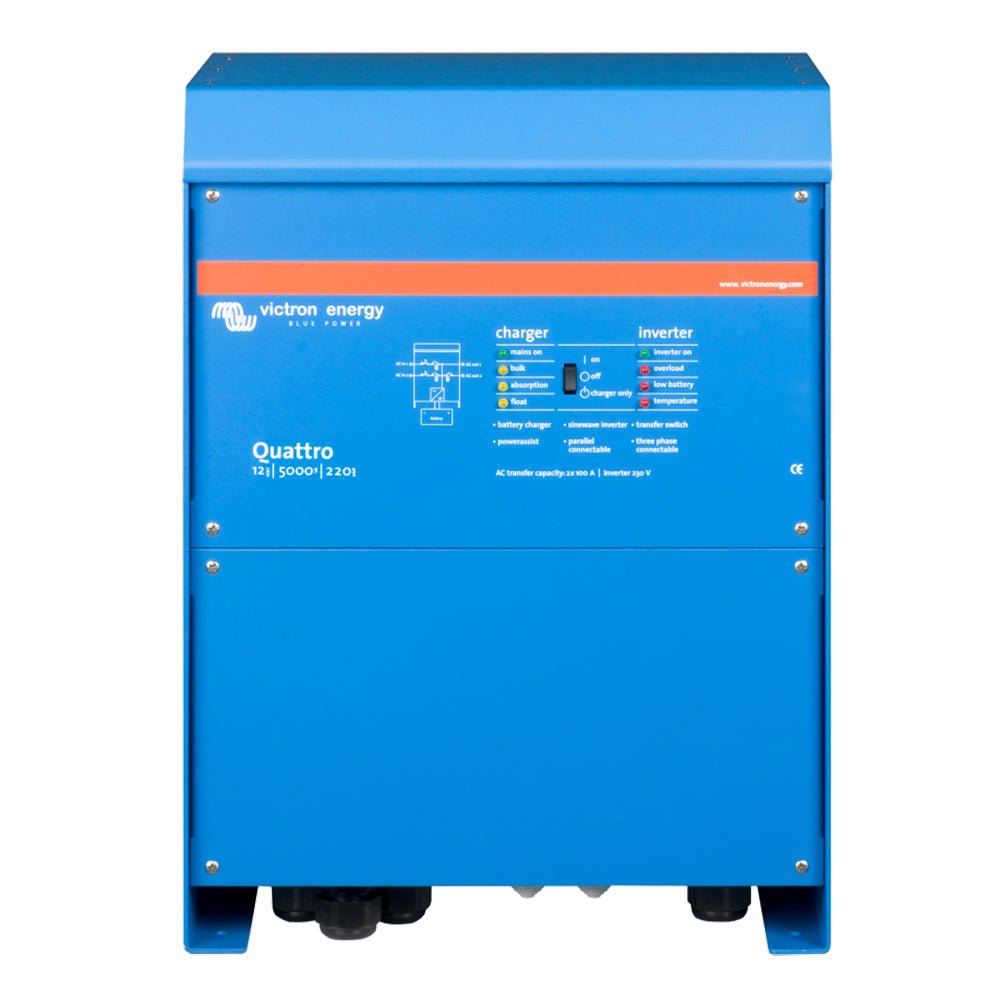 victron-quattro-inverter-charger-1.jpg Victron Quattro Inverter/Charger 12 VDC - 5000W -Dual 100AMP 120VAC Inputs - 200AMP Battery Charger - Stackable - Image 1